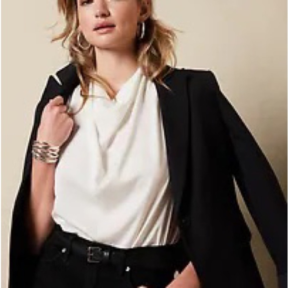NWT Banana Republic Factory Essential Cowl-Neck Blouse, Large, Snow Day (ivory)